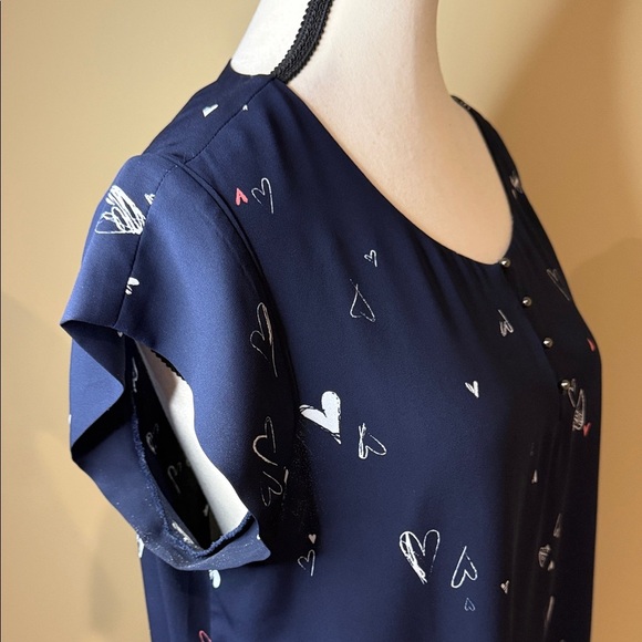 Reitmans Blouse Navy Heart Print Women's Top Size L - Picture 3 of 11
